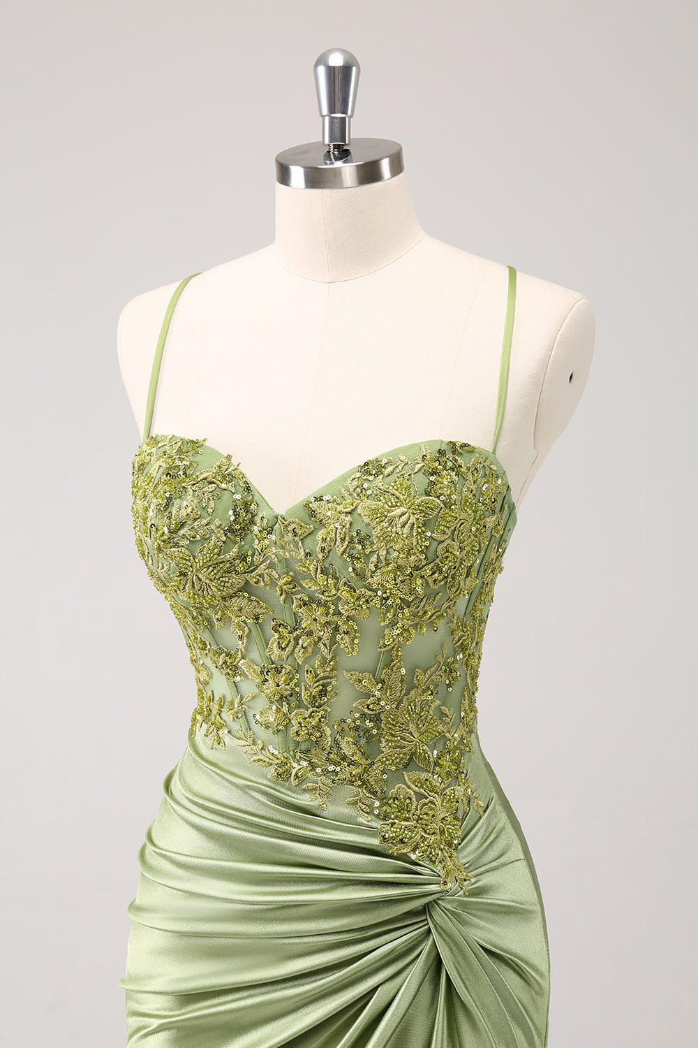 Sparkly Army Green Corset Floral Tight Short Homecoming Dress