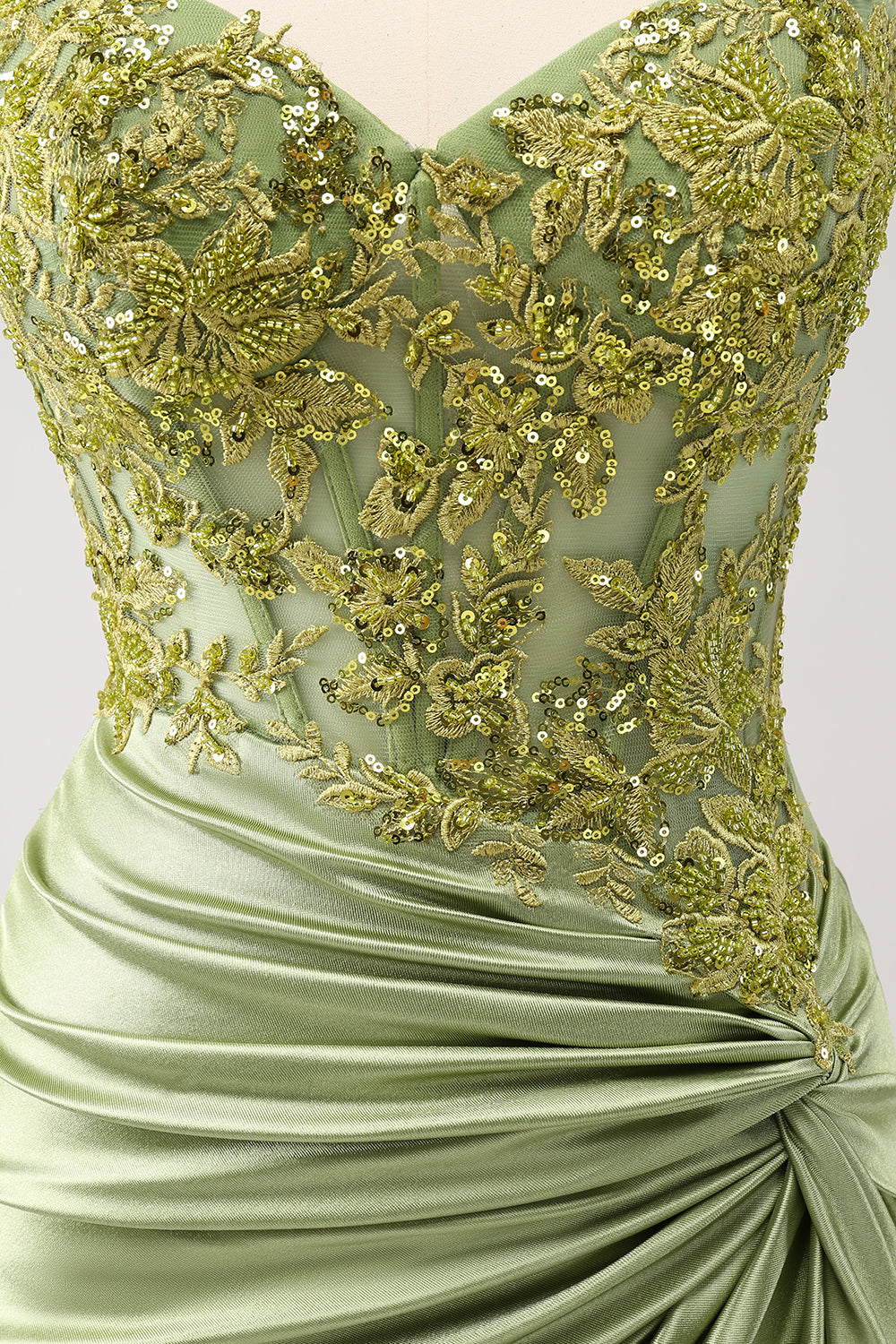 Sparkly Army Green Corset Floral Tight Short Homecoming Dress