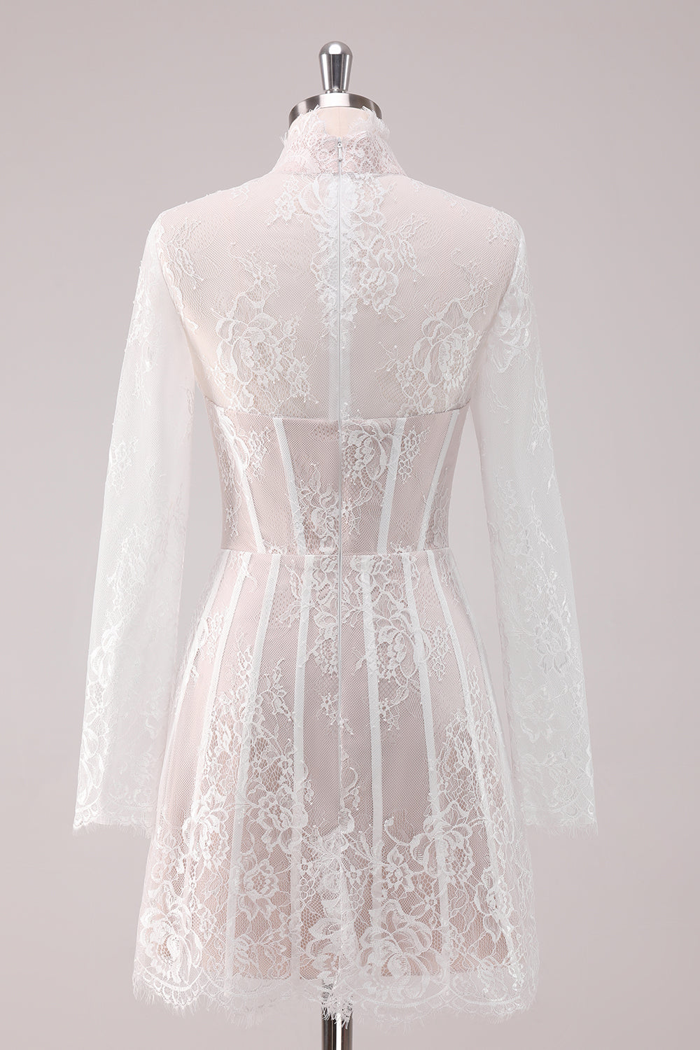 White Long Sleeves Corset Lace Short Homecoming Dress