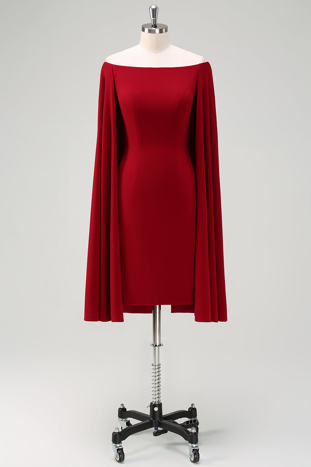 Burgundy Bodycon Off the Shoulder Cocktail Dress With Cape Sleeves