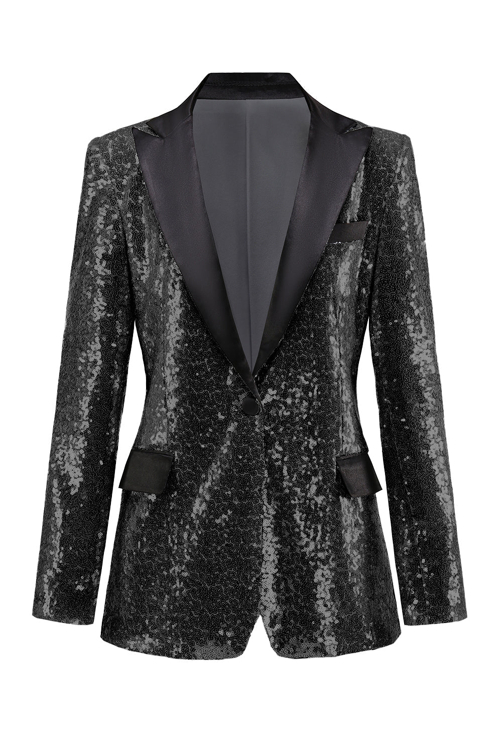 Sparkly Silver Black Peak Lapel One Button Women's Prom Blazer