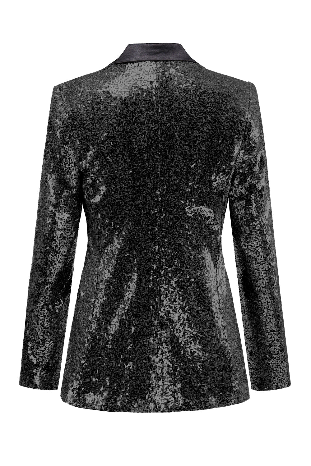 Sparkly Silver Black Peak Lapel One Button Women's Prom Blazer