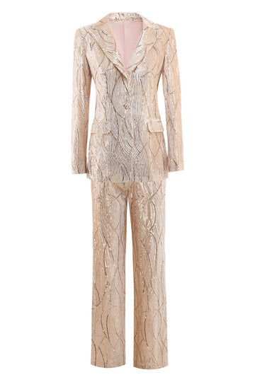 Champagne Sparkly Button 2 Pieces Women's Suits