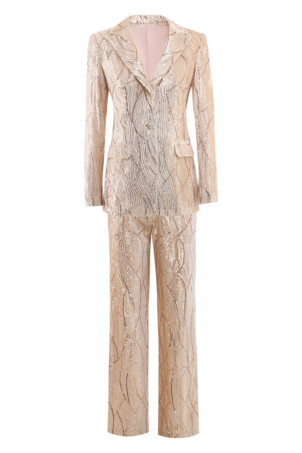 Champagne Sparkly Button 2 Pieces Women's Suits