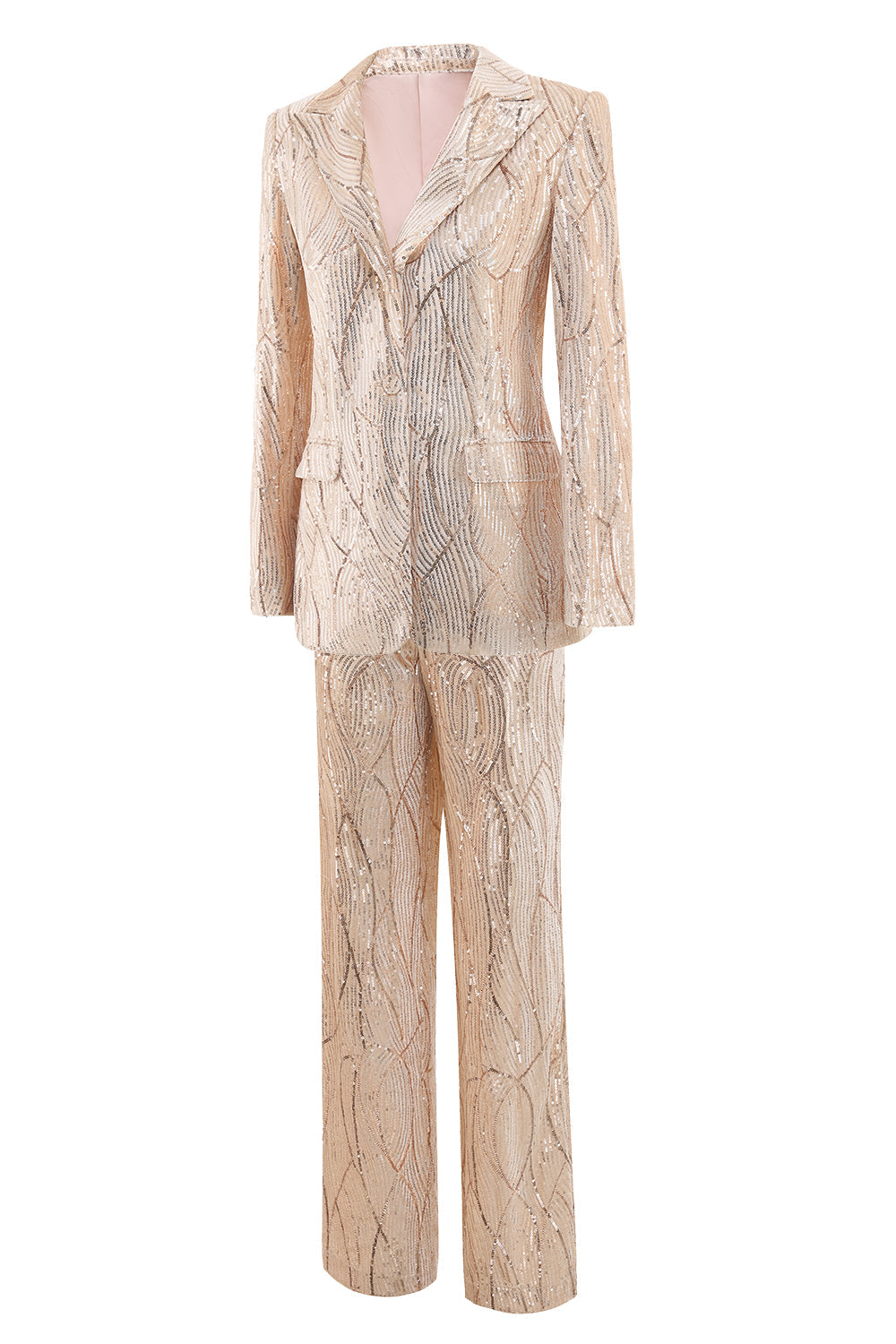 Champagne Sparkly Button 2 Pieces Women's Suits