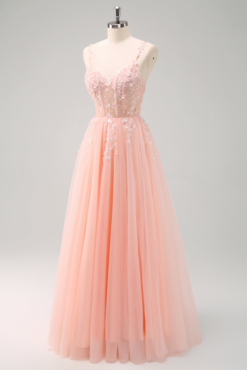 Sparkly Floral Green Corset Tulle Long Prom Dress with Lace