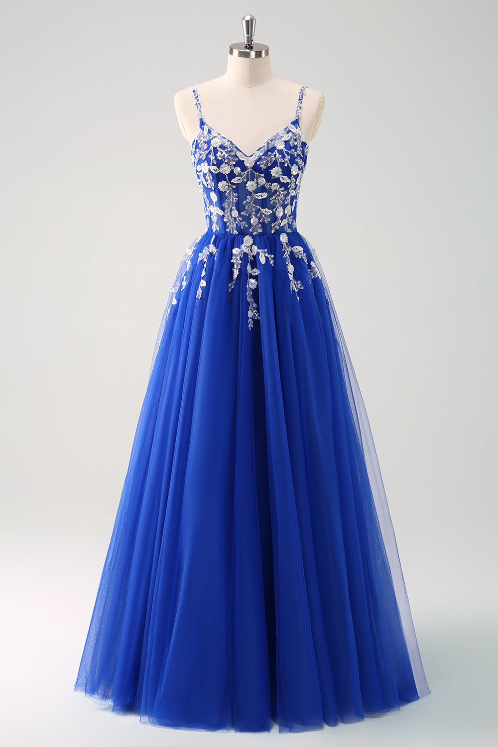 Sparkly Floral Green Corset Tulle Long Prom Dress with Lace