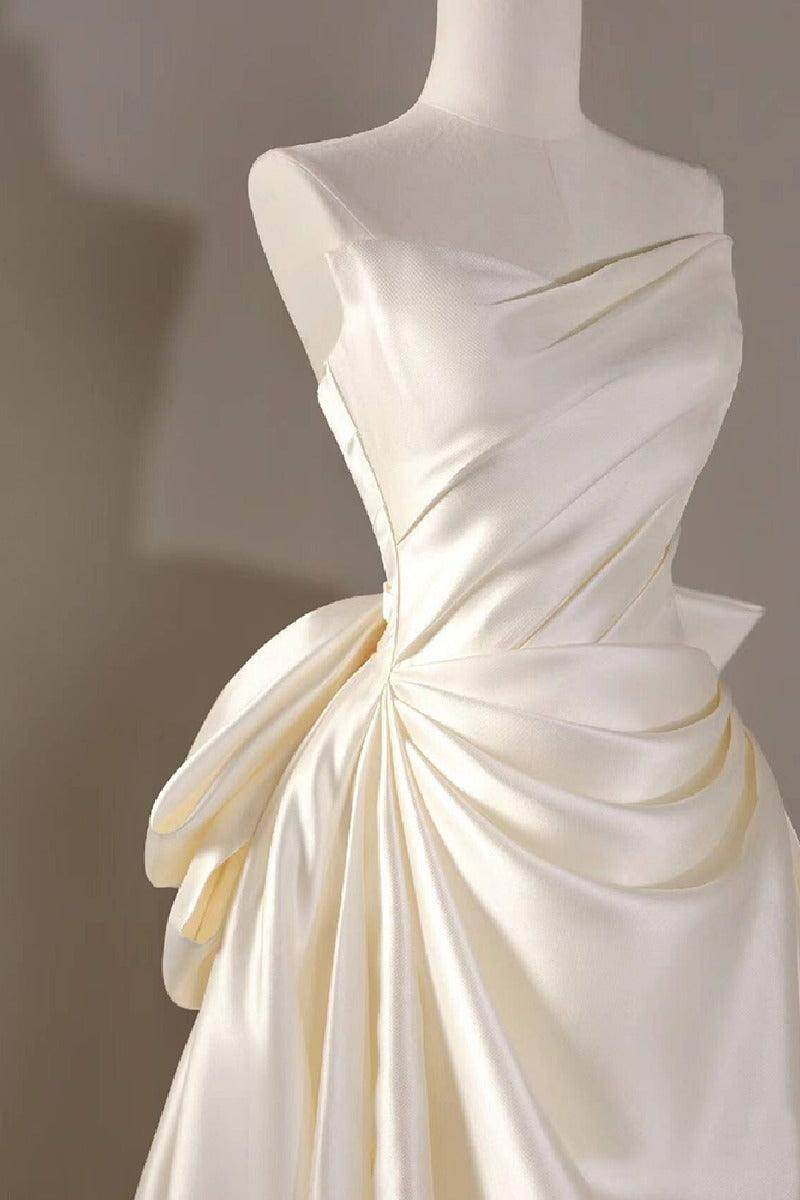 A-Line Sweep-Brush Train Mikado Wedding Dress 814546469493