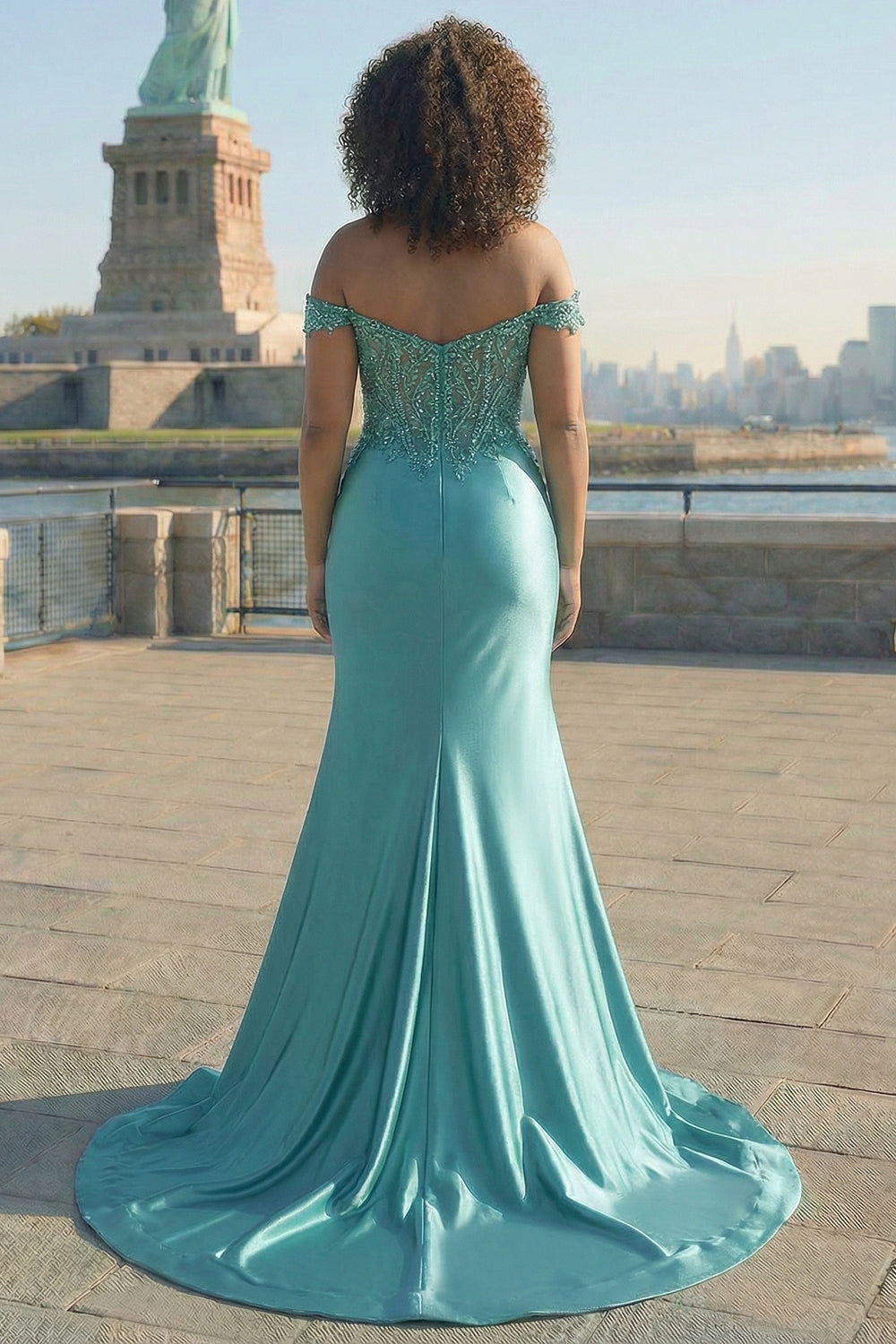 Sparkly Grey Green Mermaid Off The Shoulder Long Prom Dress with Slit