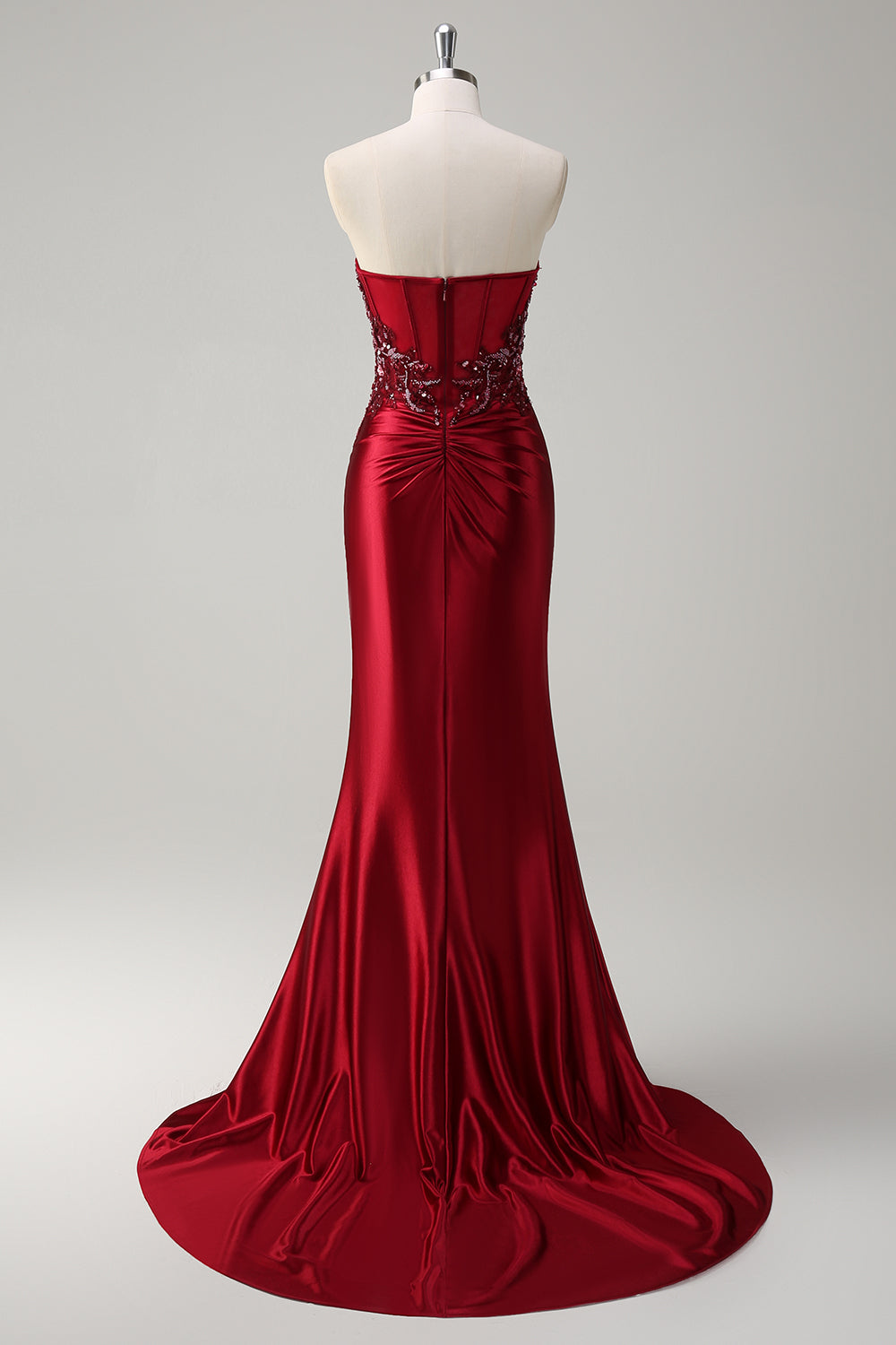 Sparkly Dark Green Corset Satin Mermaid Long Prom Dress with Slit