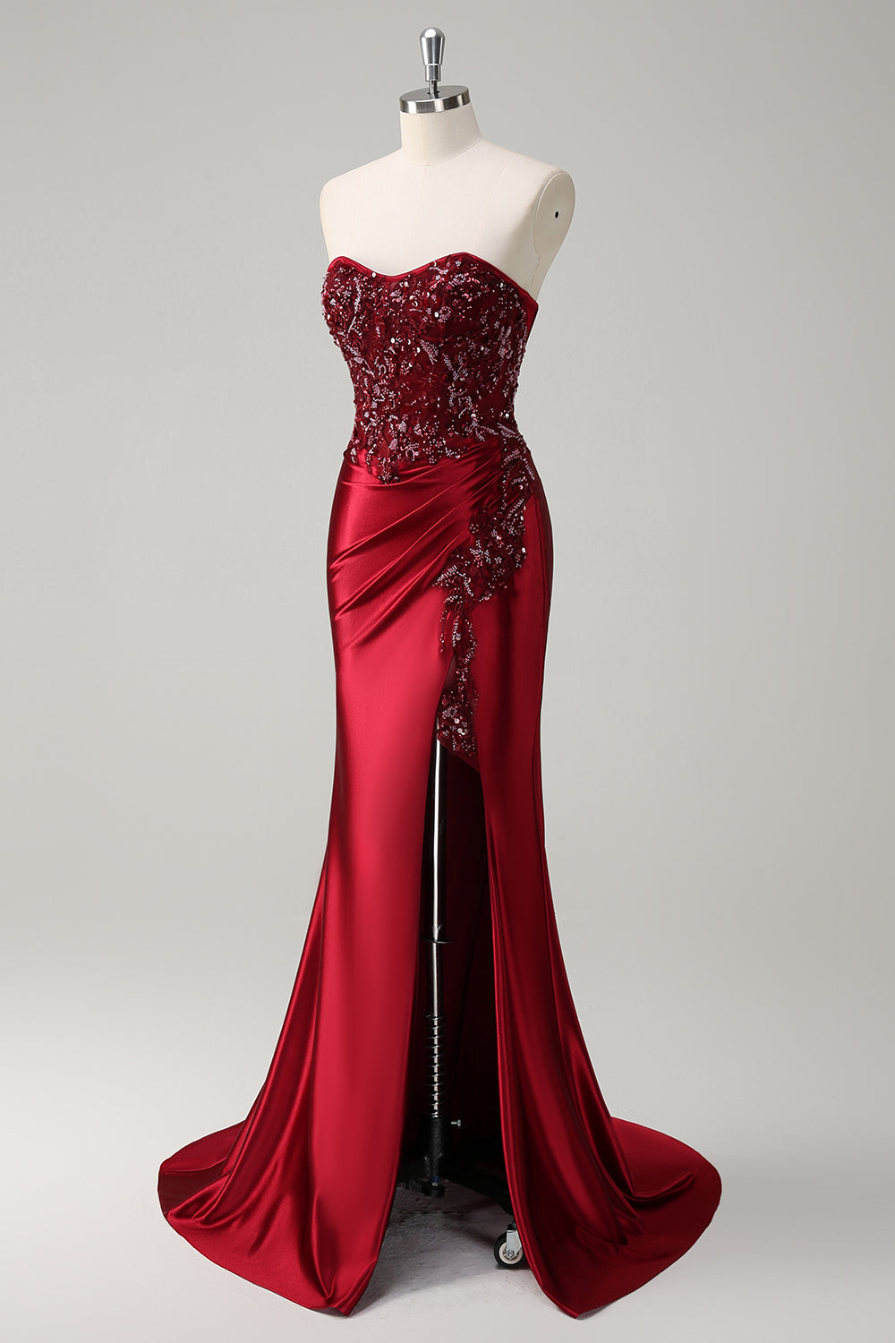 Sparkly Dark Green Corset Satin Mermaid Long Prom Dress with Slit