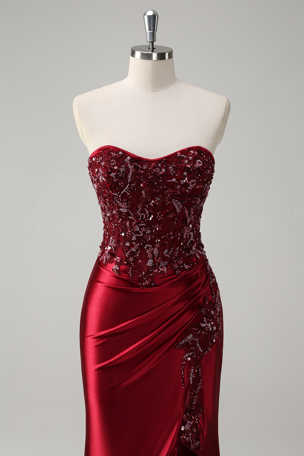 Sparkly Dark Green Corset Satin Mermaid Long Prom Dress with Slit