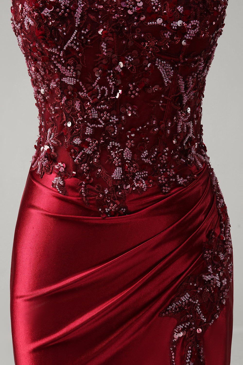 Sparkly Dark Green Corset Satin Mermaid Long Prom Dress with Slit