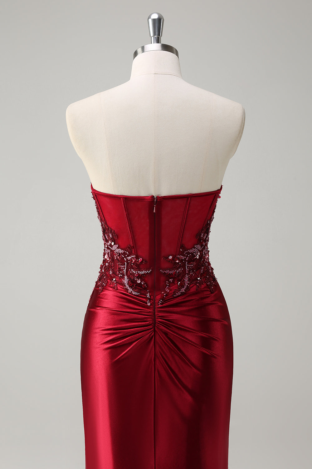 Sparkly Dark Green Corset Satin Mermaid Long Prom Dress with Slit
