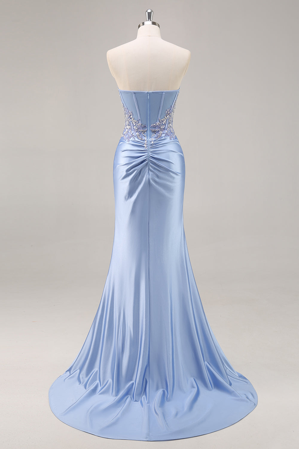 Sparkly Dark Green Corset Satin Mermaid Long Prom Dress with Slit