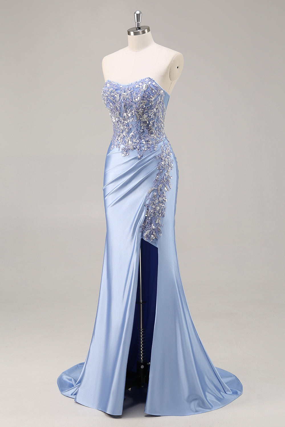 Sparkly Dark Green Corset Satin Mermaid Long Prom Dress with Slit