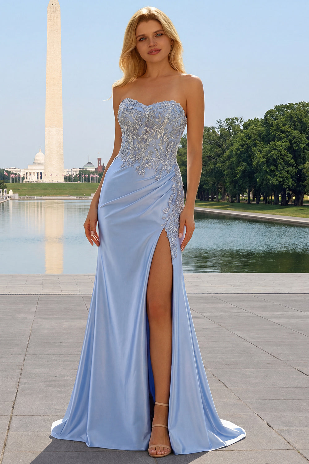 Sparkly Dark Green Corset Satin Mermaid Long Prom Dress with Slit