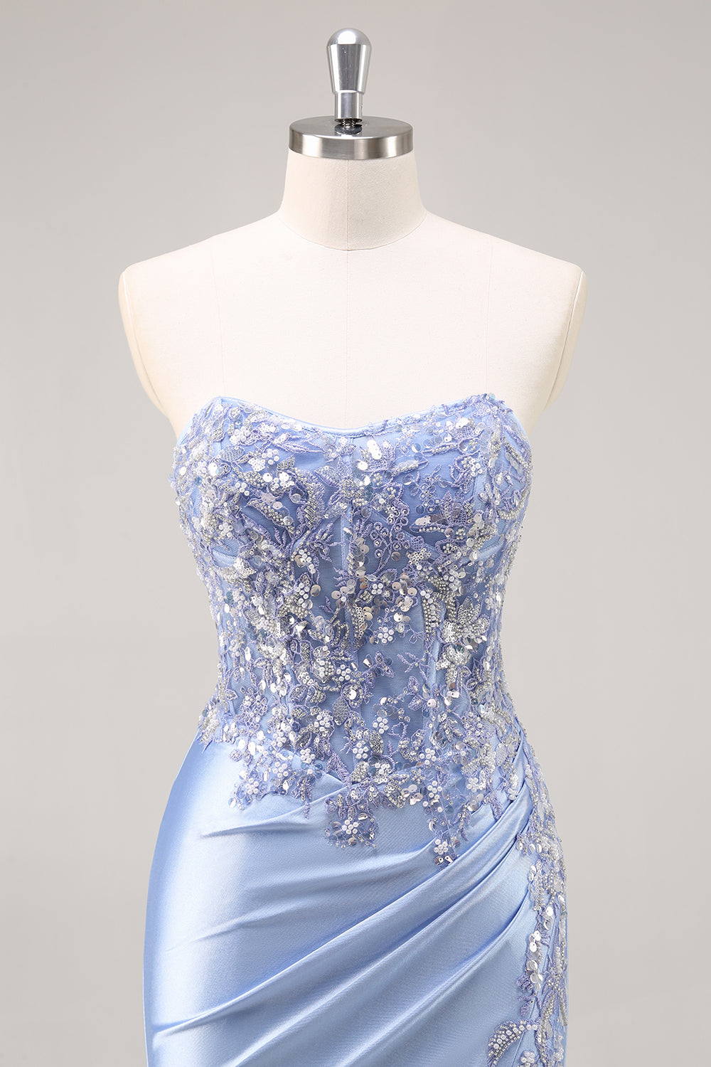 Sparkly Dark Green Corset Satin Mermaid Long Prom Dress with Slit