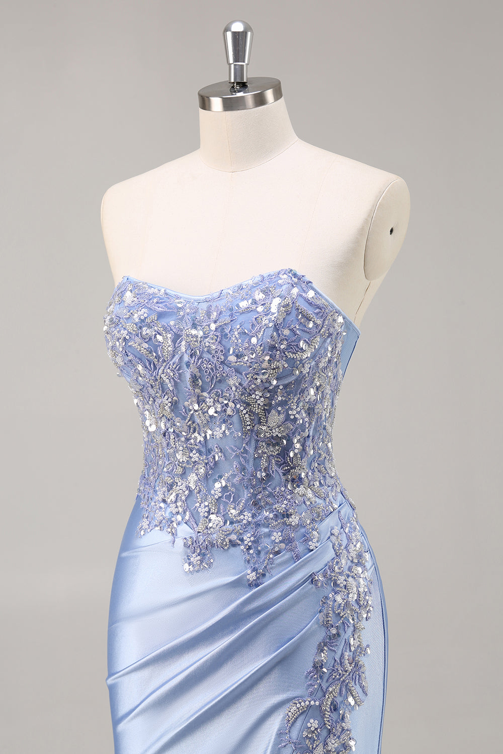 Sparkly Dark Green Corset Satin Mermaid Long Prom Dress with Slit