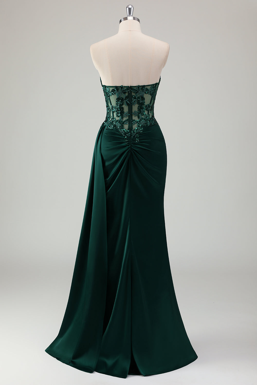 Sparkly Dark Green Plus Size Sheath Long Corset Lace Prom Dress with Slit