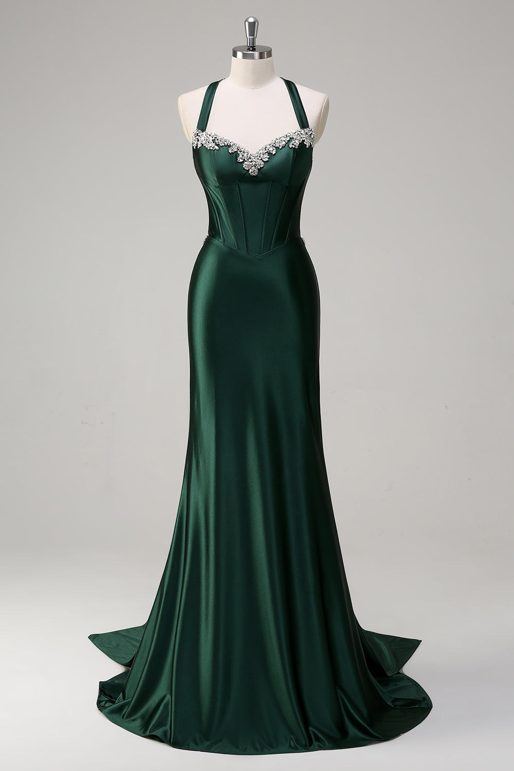Dark Green Plus Size Floral Mermaid Corset Satin Long Prom Dress