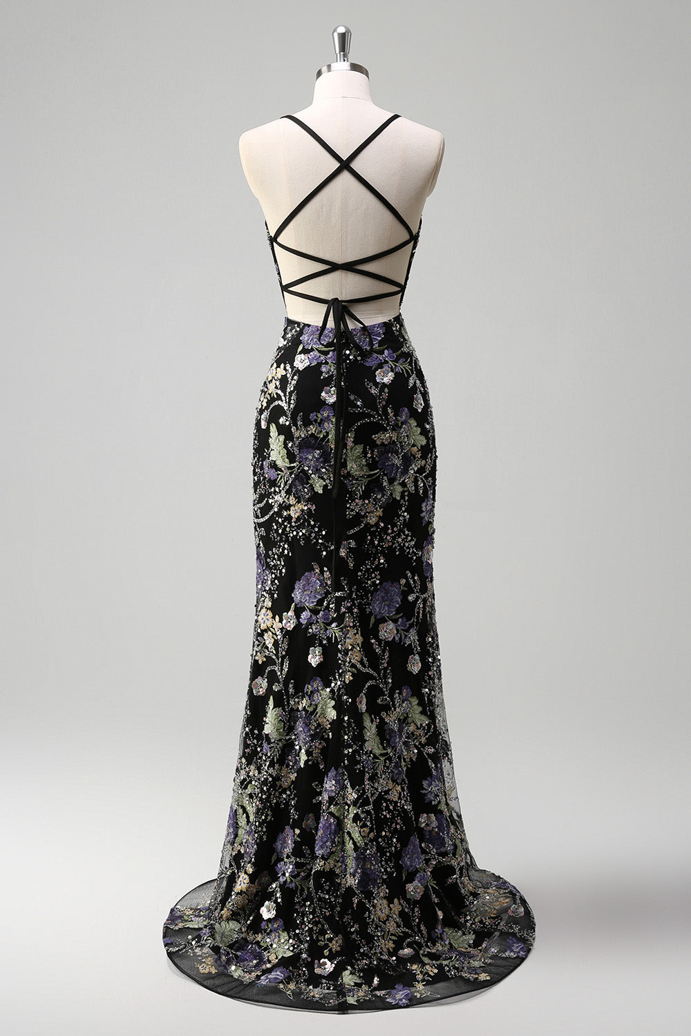 Sparkly Lilac Beaded Floral Mermaid Long Prom Dress with Sequins