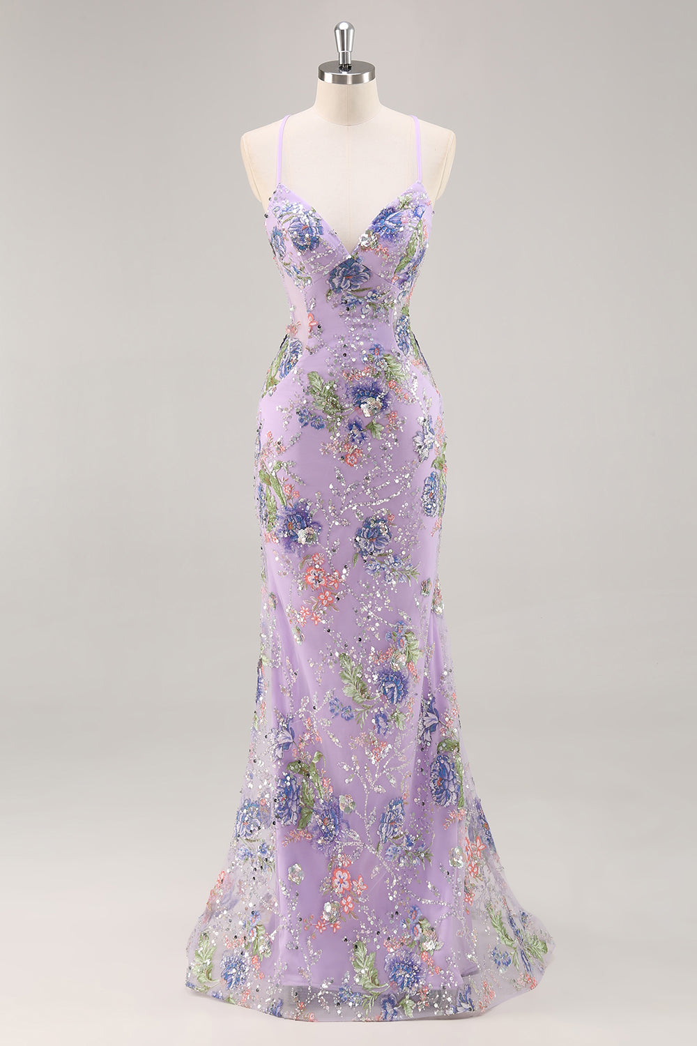 Plus Size Floral Sparkly Blue Beaded Mermaid Long Prom Dress with Sequins