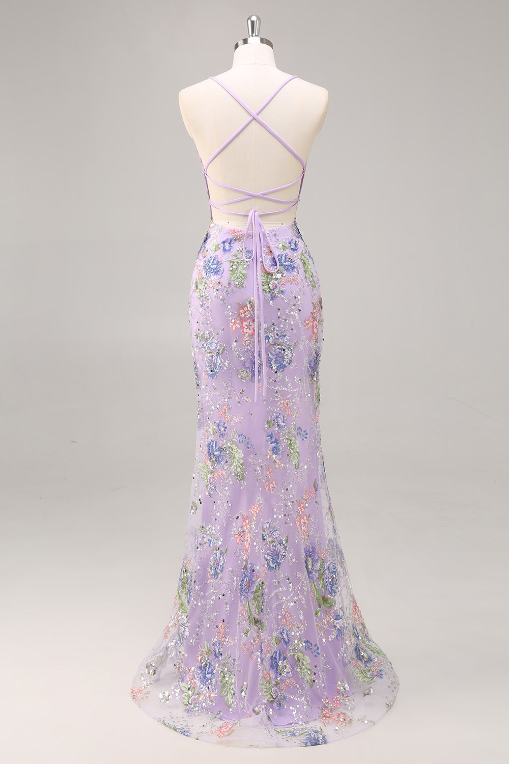 Plus Size Floral Sparkly Blue Beaded Mermaid Long Prom Dress with Sequins