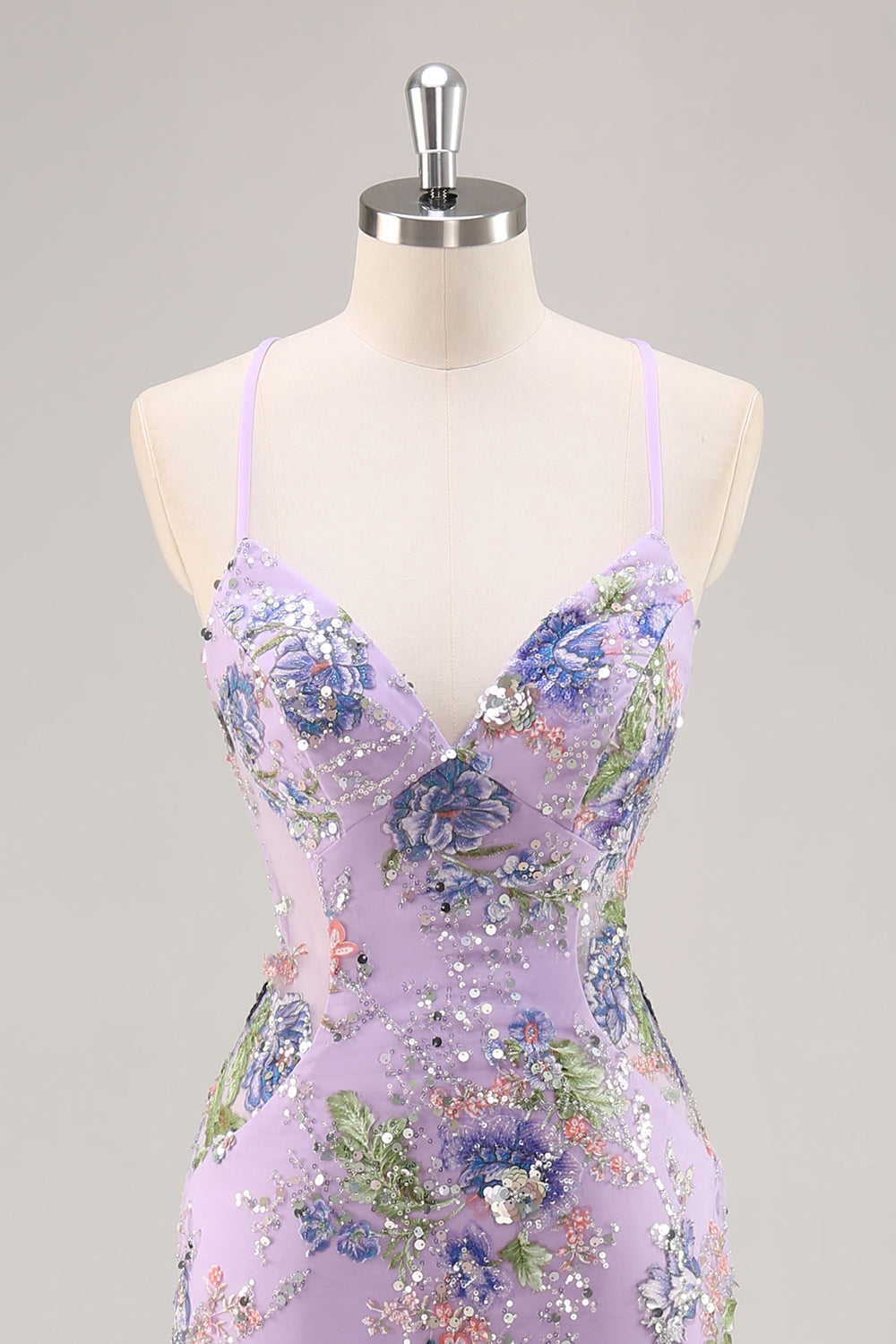 Sparkly Blue Beaded Mermaid Floral Long Prom Dress with Sequins