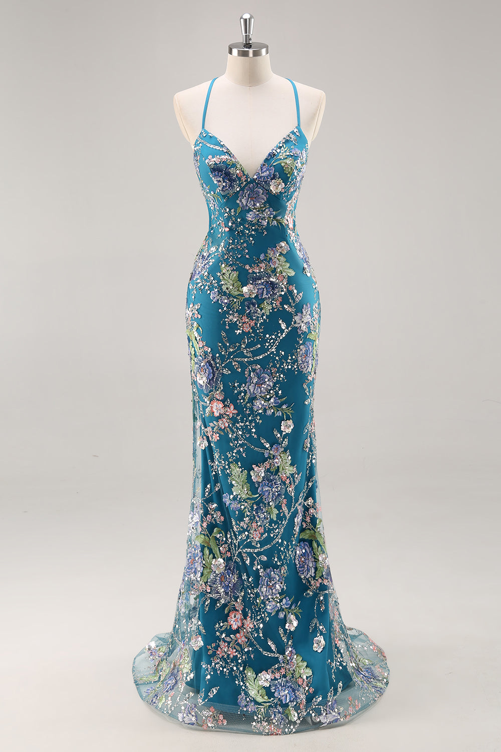 Sparkly Lilac Beaded Floral Mermaid Long Prom Dress with Sequins