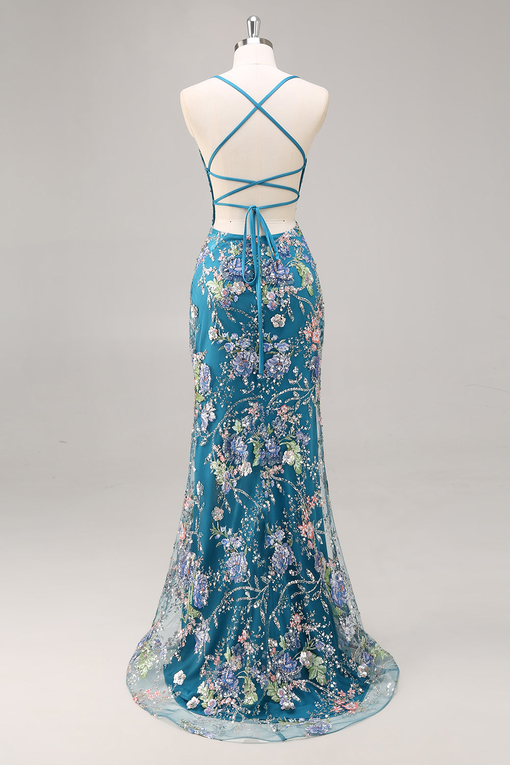 Sparkly Lilac Beaded Floral Mermaid Long Prom Dress with Sequins