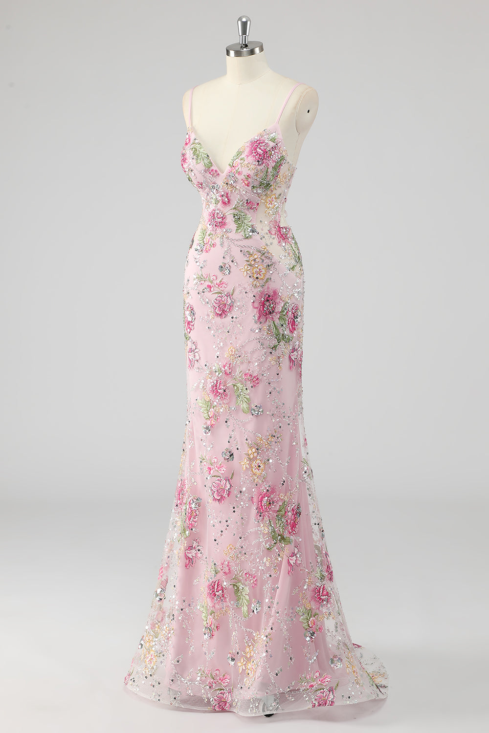 Sparkly Lilac Beaded Floral Mermaid Long Prom Dress with Sequins