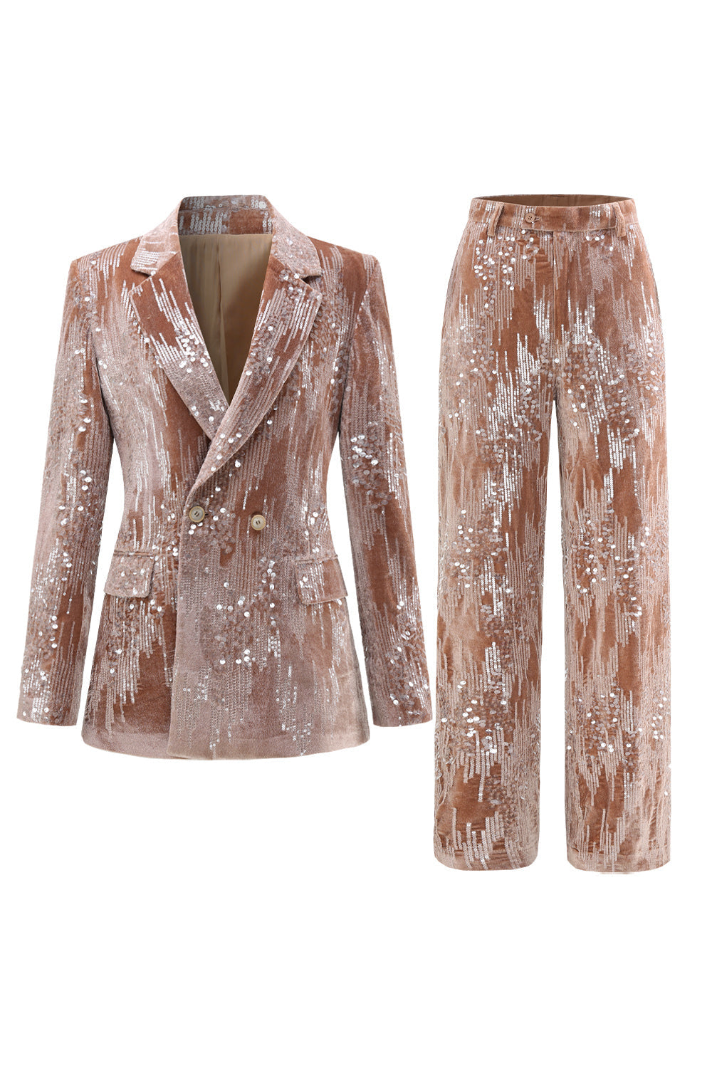 Sparkly Dusty Rose 2 Pieces Notched Lapel Women's Suits with Feather