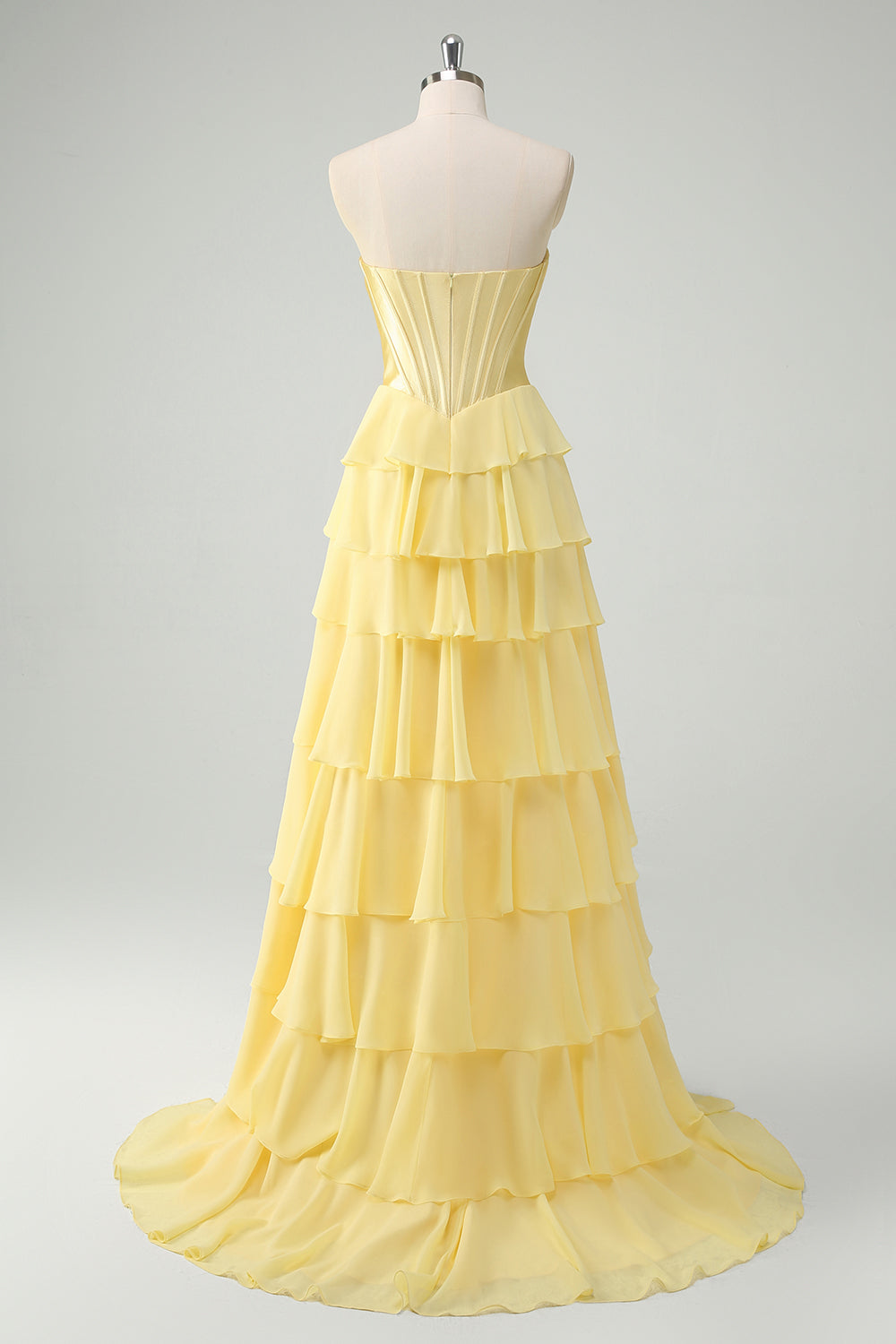 Plus Size Yellow A-Line Tiered Sweetheart Long Prom Dress with Slit