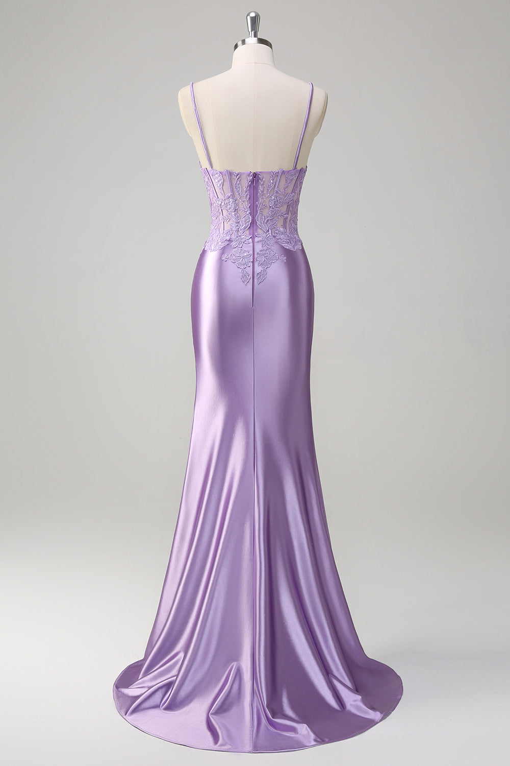 Lilac Floral Mermaid Long Corset Prom Dress with Slit