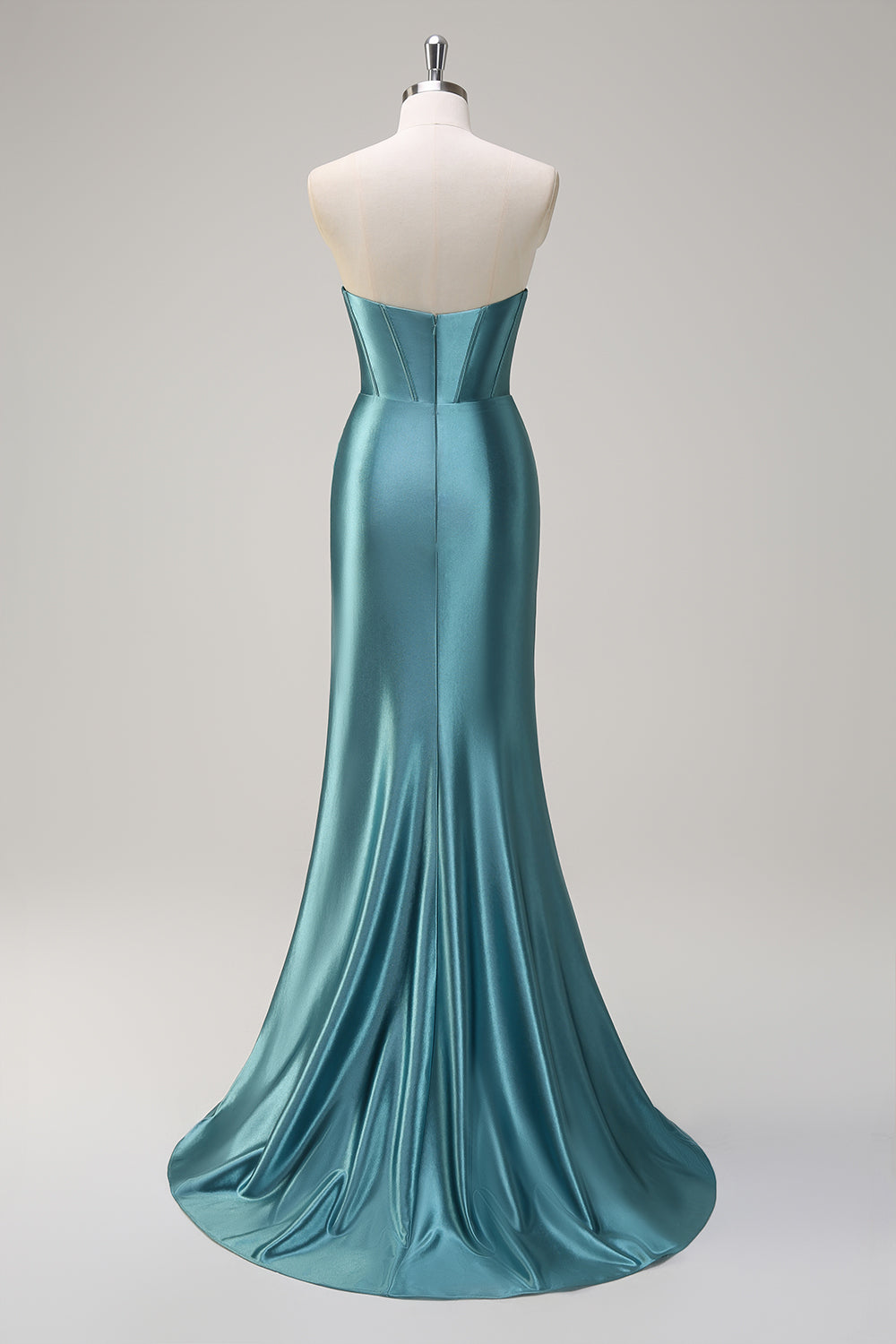 Grey Green Sequined Mermaid Sweetheart Long Prom Dress with Slit