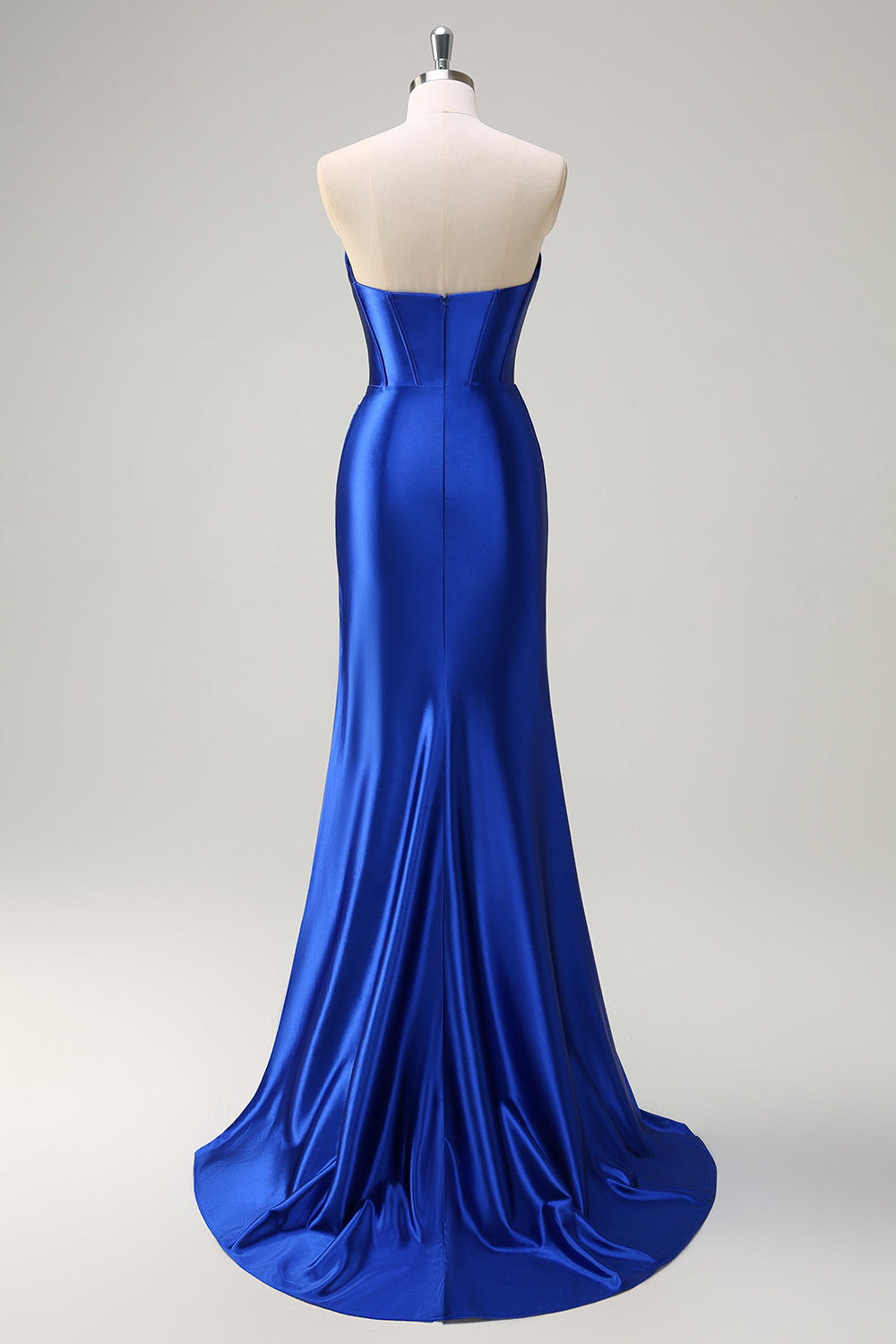Royal Blue Mermaid Satin Sequined Sweetheart Long Prom Dress with Slit
