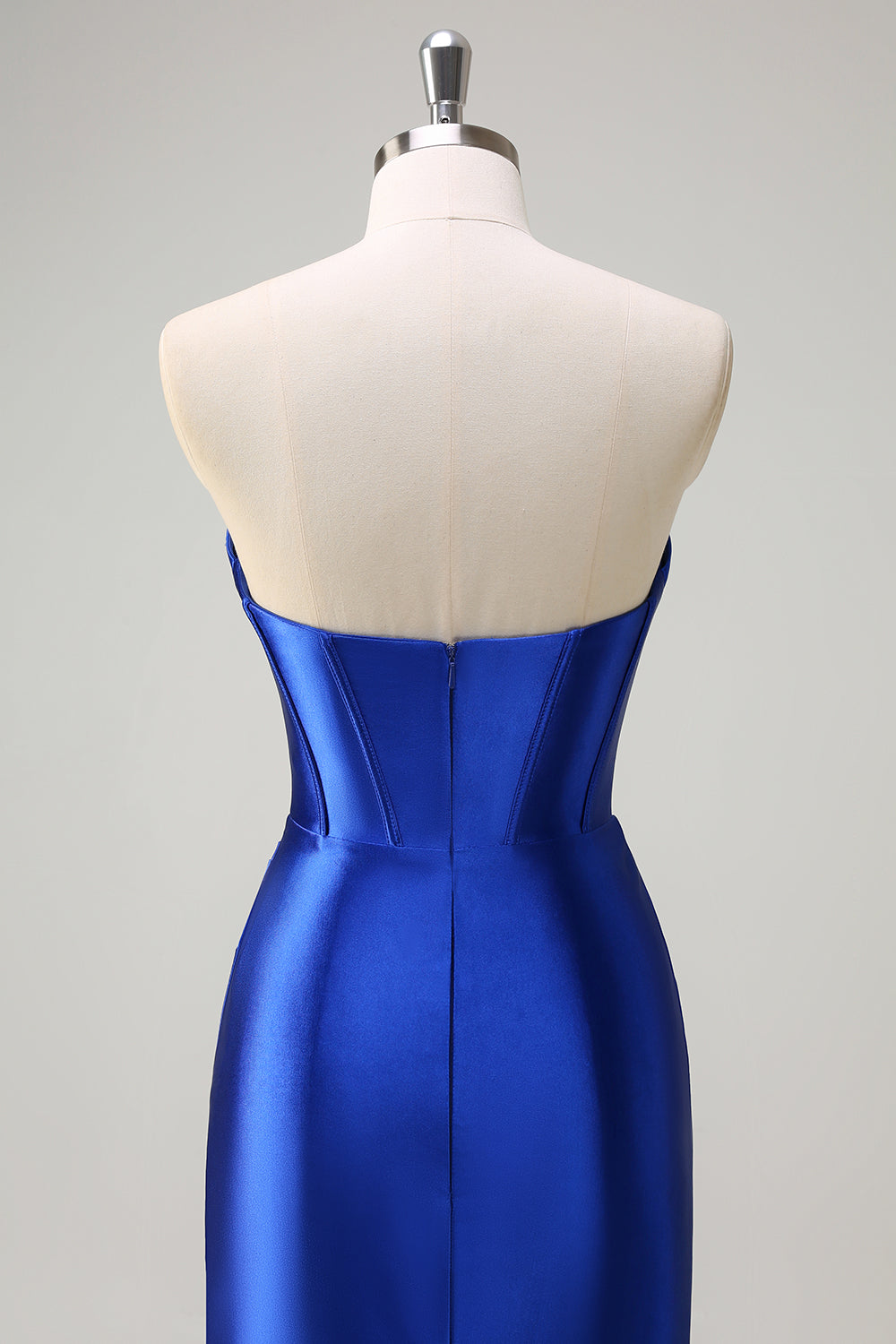 Royal Blue Mermaid Satin Sequined Sweetheart Long Prom Dress with Slit