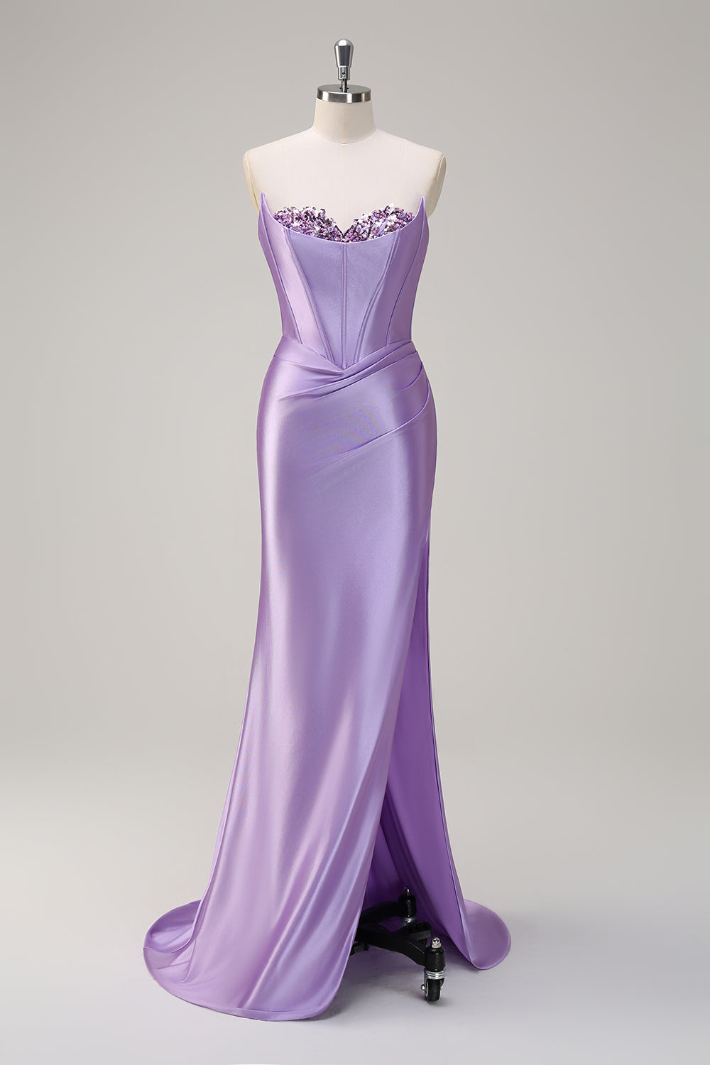 Grey Green Sequined Mermaid Sweetheart Long Prom Dress with Slit