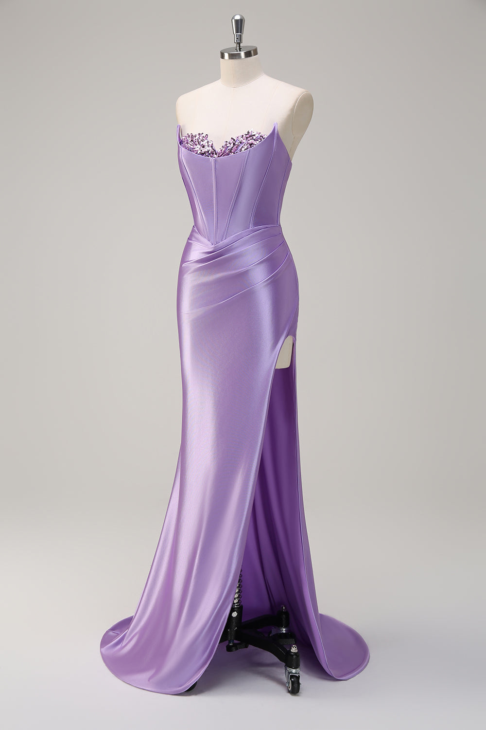 Grey Green Sequined Mermaid Sweetheart Long Prom Dress with Slit