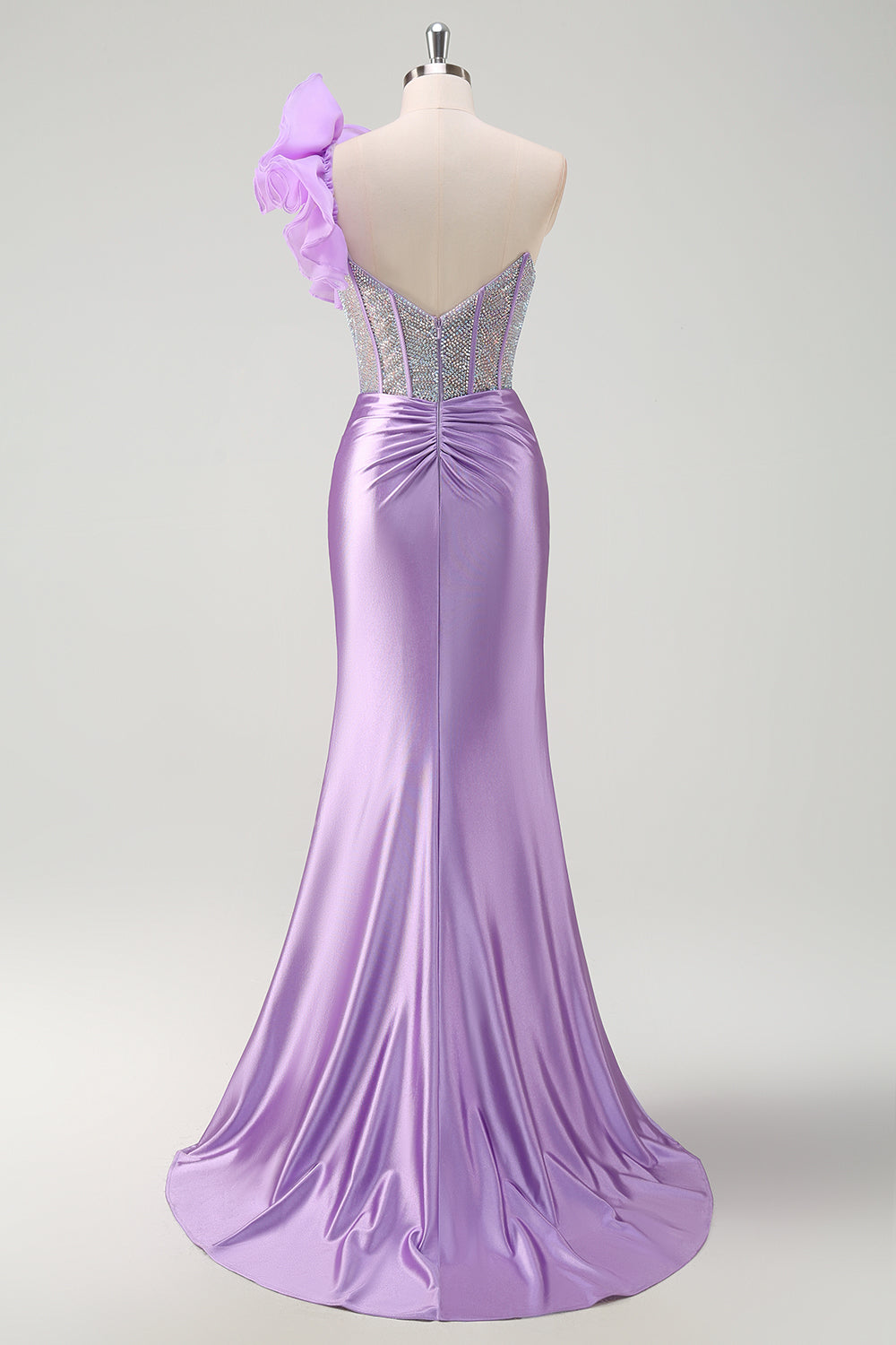 Sparkly Fuchsia Mermaid Ruffled One Shoulder Long Prom Dress with Slit