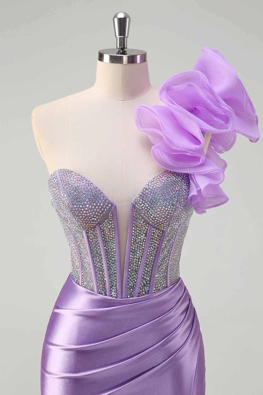 Fuchsia Mermaid Beaded One Shoulder Long Prom Dress with Slit