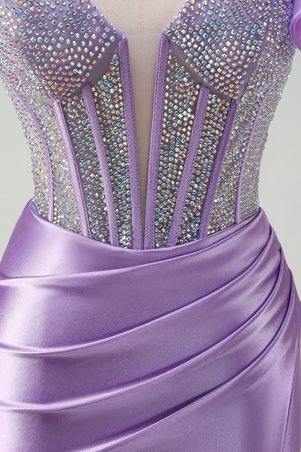 Fuchsia Mermaid Beaded One Shoulder Long Prom Dress with Slit
