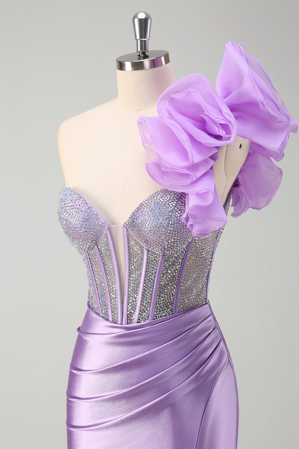 Fuchsia Mermaid Beaded One Shoulder Long Prom Dress with Slit