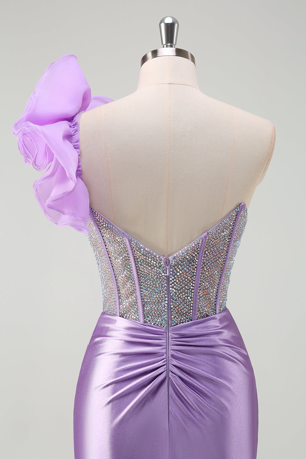 Fuchsia Mermaid Beaded One Shoulder Long Prom Dress with Slit