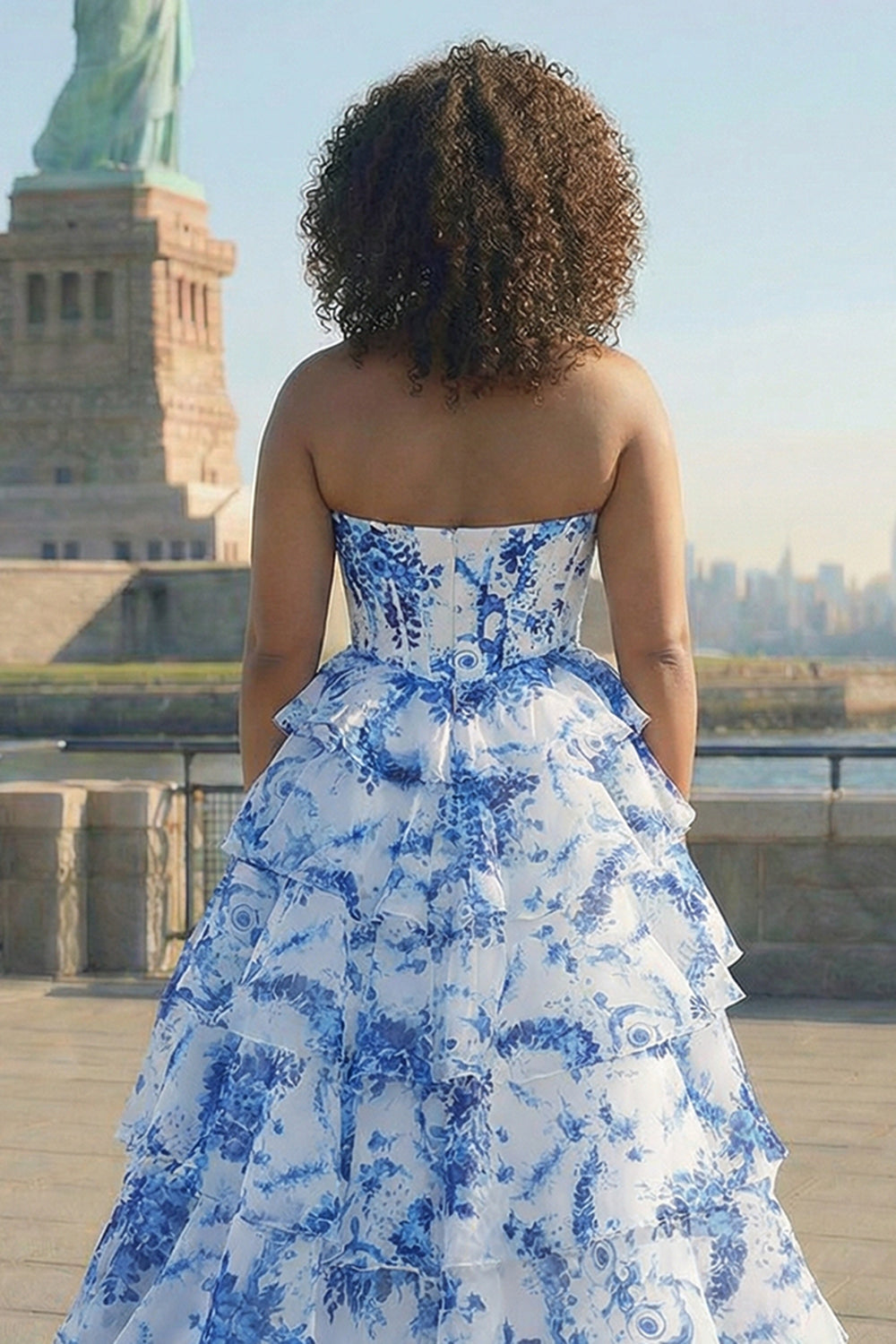 Floral Blush Plus Size A Line Sweetheart Tiered Long Corset Prom Dress with Slit