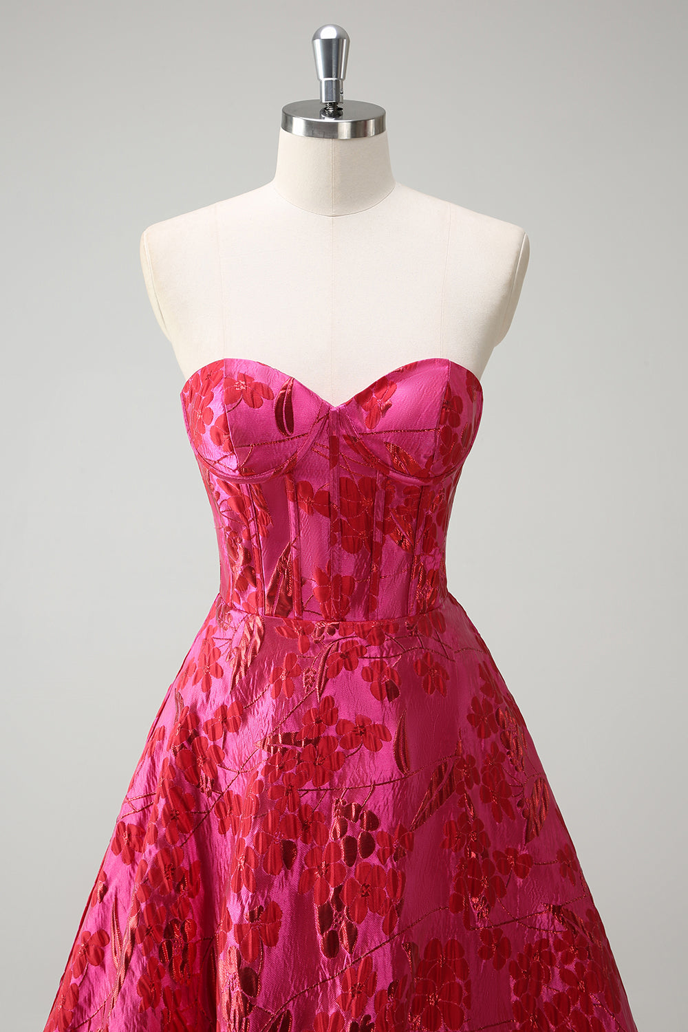 Fuchsia A Line Floral Long Prom Dress with Slit