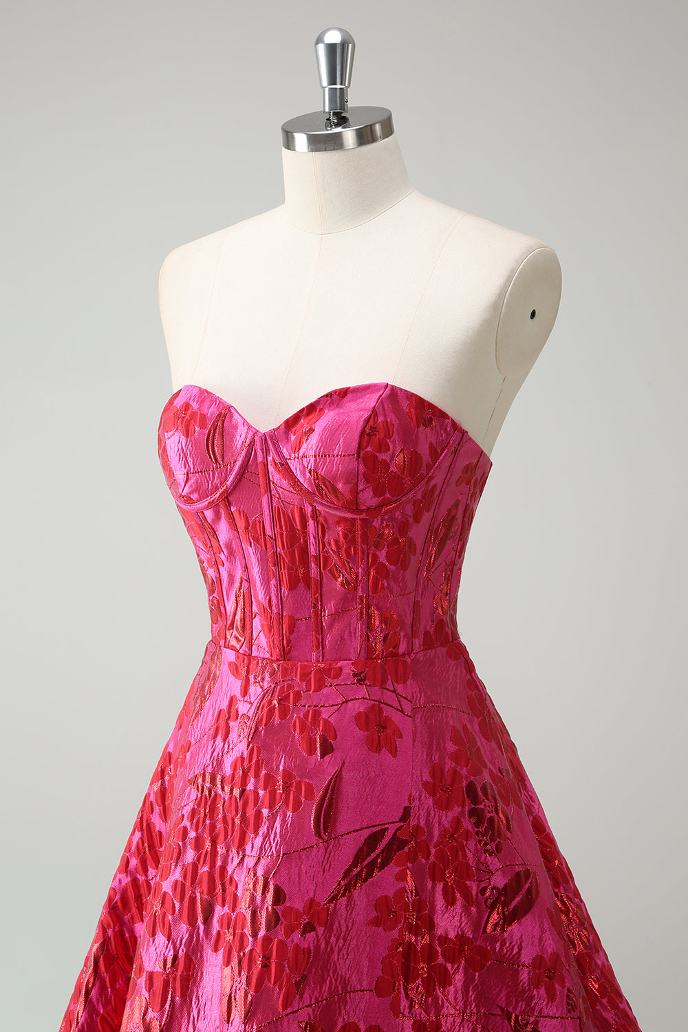 Fuchsia A Line Floral Long Prom Dress with Slit