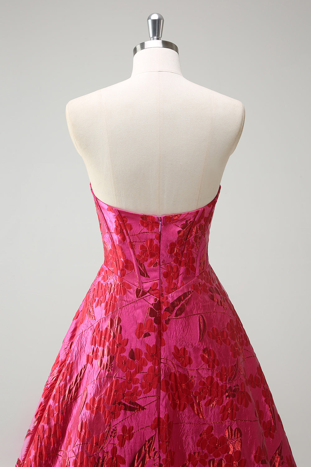Fuchsia A Line Floral Long Prom Dress with Slit