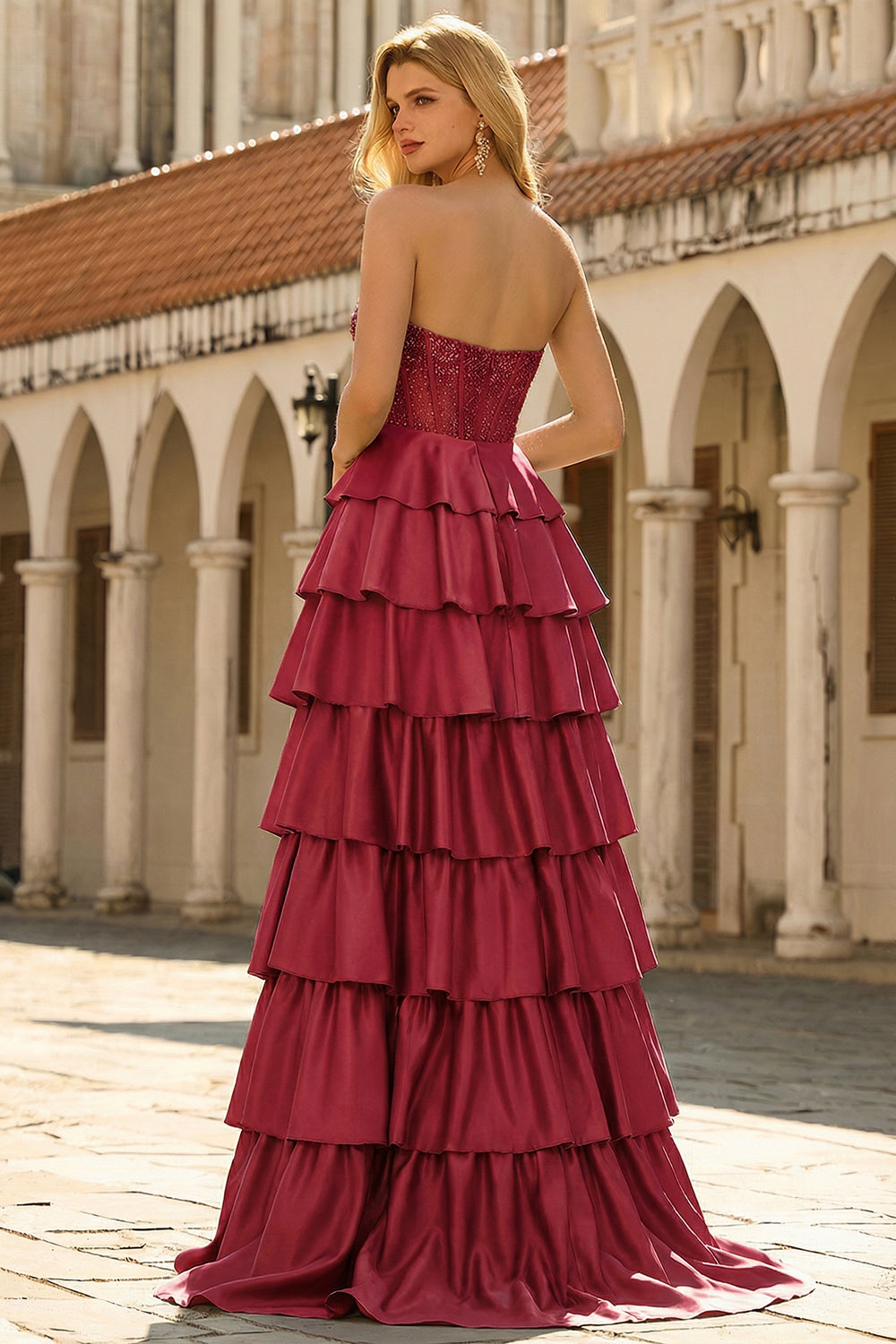 Sparkly Green A Line Tiered Ruffled Long Corset Prom Dress